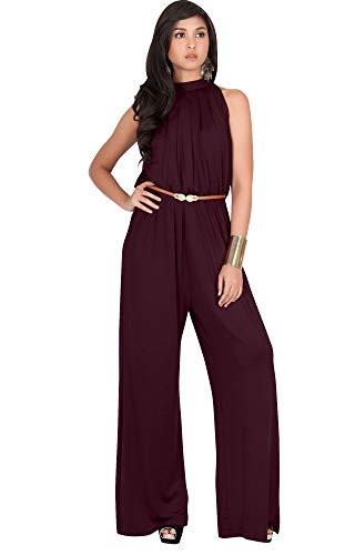 KOH KOH Plus Size Womens Sexy Sleeveless Halter-Neck Wide Leg Pants Cocktail Overall Long Work Day Suit Pant Suits Pantsuit Playsuit Jumpsuit Jumpsuits Romper Rompers, Maroon Wine Red 2XL 18-20