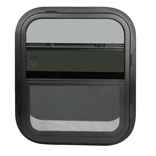 Image of 14 inchW x 16 inchH RV Windows for Cargo Trailer Camper,Tinted Vertical Sliding | Cargo Utility Trailer Window Replacement w /Screen&Trim Ring,Fit 15 /16 inch or 1-3 /8 inch Thick Wall,Allow Error 1 /16,DOT Approved