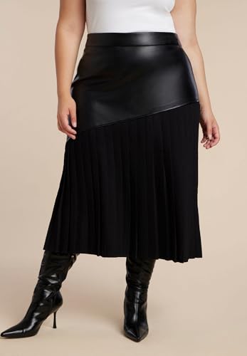 ELOQUII Women's Plus Size Mixed Media Pleated Skirt - 18, Black Onyx2