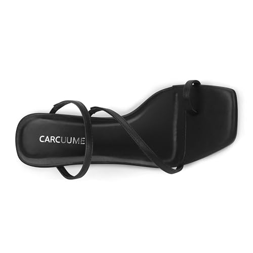 Carcuume Women's Square Toe Heeled Sandals Strappy Kitten Heels4