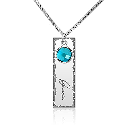Q&Locket Custom Name Necklace Personalized Bar Nameplate With Birthstone Love Silver Gold Plated Initial Customized Dainty Curb Chain Pendant Customized Jewelry Birthday Gift For Women Men Teen Girls #TOP4