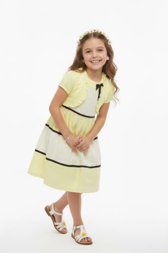 Image of ToBeInStyle Girls Two Piece Short Sleeve Dress and Matching Bolero Crop Cardigan Assorted Prints Cotton Blend Summer Outfit