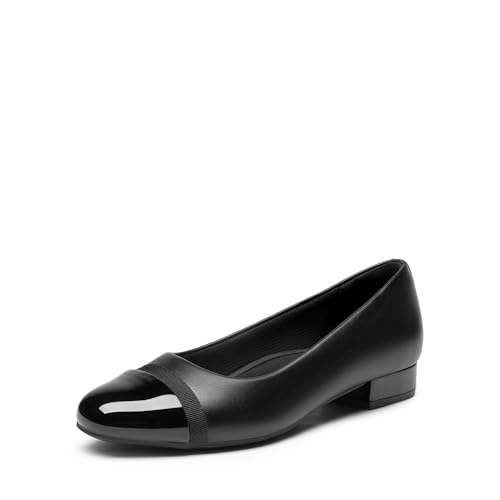 DREAM PAIRS Women's Pumps Low Chunky Closed Toe Heels for Women Comfortable Casual Slip-On Dress Shoes for Wedding Work Office Party 8.5 Black-pat