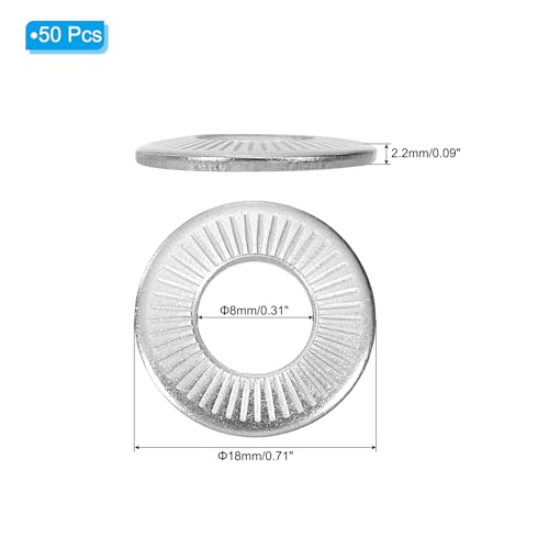 patikil 304 stainless steel flat washers 50 pack m8x18mm belleville spring disc washer conical knurled metric gasket for automotive industrial construction