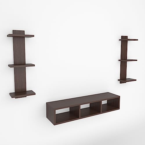 Image of ESTANTERIA Tv Unit Wall Mounted Engineered Wood TV Unit, TV Cabinet for Wall, TV Stand for Wall, TV Stand Unit Wall Shelf for Living Room, Set Top Box Wall Display Rack Stand (Brown)