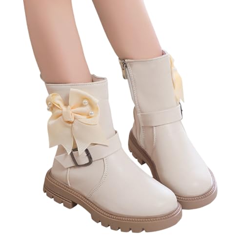 IWIHMIV Little Girls Riding Boots Girls Bow Leather Boots Winter-Warm Ankle Bootie Winter Shoes for Kids Girls3