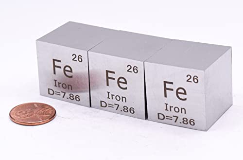 Image of 1 inch 25.4mm Iron Ferrum Metal Cube Fe up to 99.9% Pure Periodic Table Element Engraved Density Collection Science Education Display Block Cube + Acrylic Case Box - 1PC