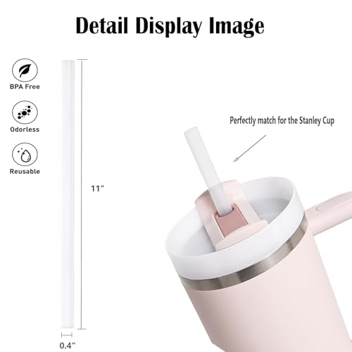 Reusable Straws for Stanley Cup 14/20oz | 30oz | 40oz, Replacement Long Straw with 1 Brush for Stanley Cup Accessories，Food Grade & BPA Free, Machine washable（4 pack，30oz, Transparent White）