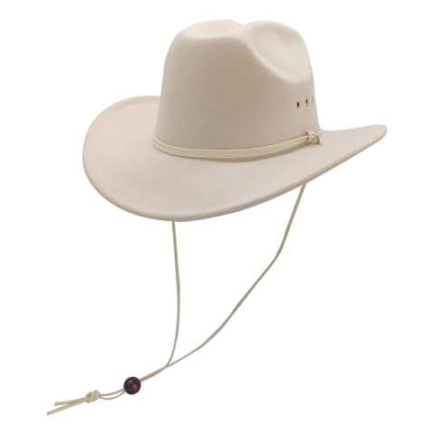 Classic Western Cowboy Hat Cowgirl Hat Unisex Men's & Women's Wide Brim Felt Fedora Hat Flat Top Hat Beige Cover