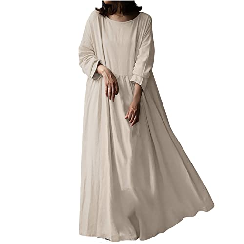 Womens Long Sleeve Dresses Dresses for Women Boat Neck Linen Beach Hawaiian Ruched Maxi Long Dresses 2025