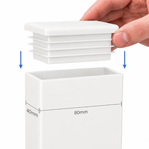 Image of (Pack of 4) Rectangular Plastic Plugs 1-9 /16 inch x 3-5 /32 inch (40 x 80 mm), Matt Tube Inserts, Fence Post Caps, Pure White RAL 9010