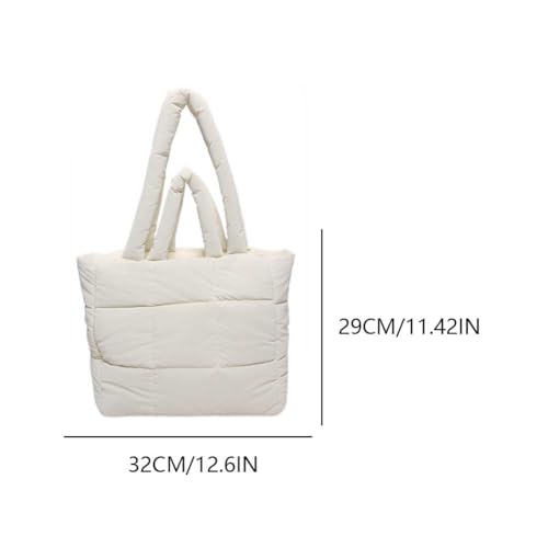 CRGANGZY Puffer-Einkaufstasche for Damen, schicke Hobo-Tasche, große Kapazität, weiche Wolken-Einkaufstasche, leicht, gepolsterte Schulterhandtasche, einfarbig, stilvolle Pendlertasche (weiß