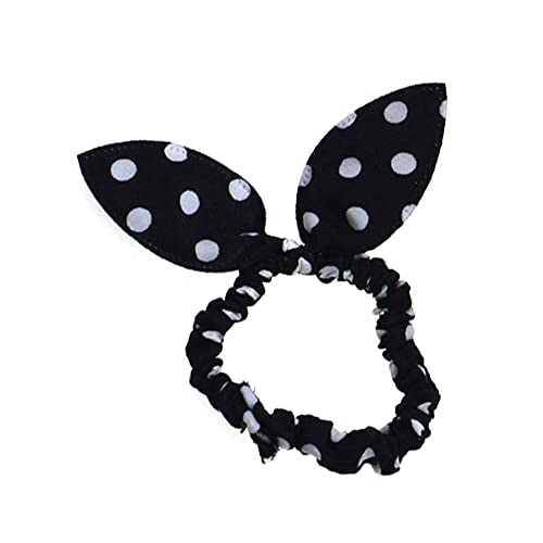 RELAND SUN Lot de 5 élastiques à cheveux mignons pour filles avec oreilles de lapin (pois blancs sur noir)