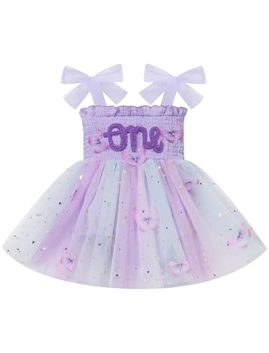 IBTOM CASTLE Baby Girl 1st Birthday Outfit Butterfly Tulle Tutu Romper Dress + Headband One Year Old Clothes for Cake Smash2