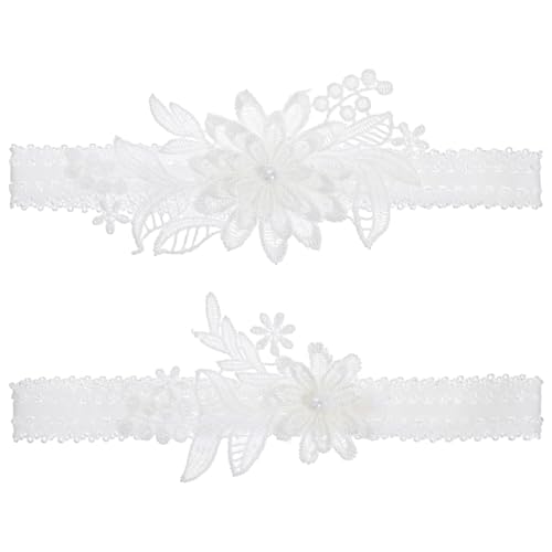Nogeqi 2 Stück Strumpfband Hochzeit Weiß Braut Spitze Strumpfband Perle Weisses Brautstrumpfband Hochzeitsstrumpfband Tradition Wedding Garters für...