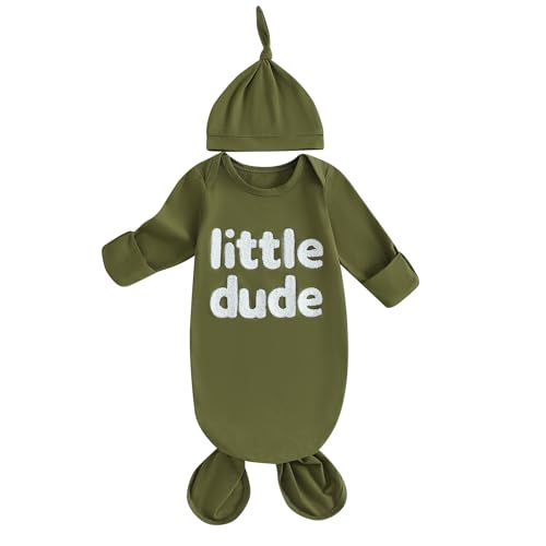 Image of Merqwadd Baby Boy Coming Home Outfit Little Dude Sleeping Gown with Hat Infant Sleeper Nightgown
