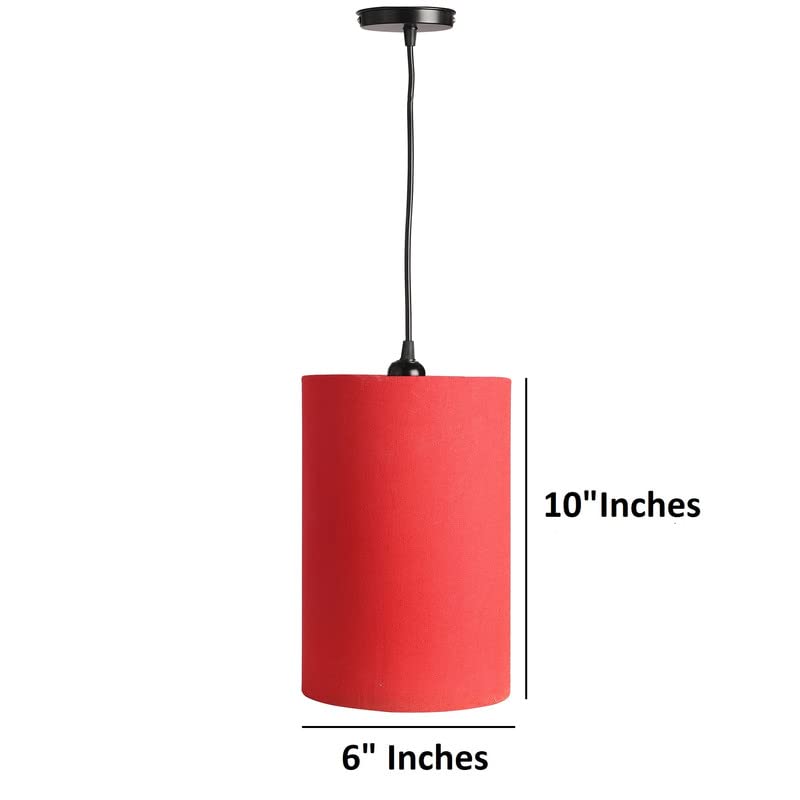 Image of Red Color, Classic Pendant Cylinder Lamp Shade, Decorative Light Lamp, Hanging Spotlight with Fixture, 40Watts, Black Canopy -: Pack of 1 (6 * 10 Inches)