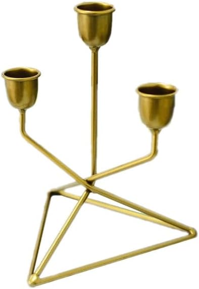 Miniatura 8 de Efavormart - Juego de 2 candelabros geométricos de metal dorado de 3 brazos con base triangular para fiestas de cumpleaños, eventos, 7 pulgadas