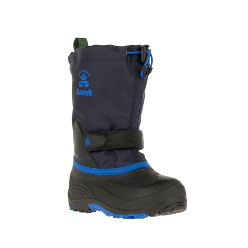 Kamik Waterbug 5 Winter Adventure Boots - Waterproof Toddler Rain Boots - Waterproof Shoes for Kids - Non-Slip Water Shoes - Adjustable Fit with Durable Traction - Navy/Blue - 4 Big Kid