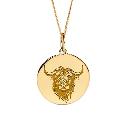 Collier vache des Highlands en argent plaqué or, un bijou de créateur élégant et raffiné