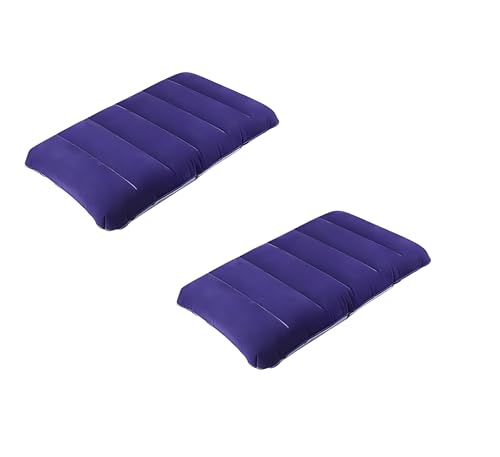 Image of Mshine Blue Soft Velvet Inflatable Neck Pillow Air Travel Cushion for Car, Plane, Camping Adjustable Foam Support Portable, Lightweight Comfort Rest (2)