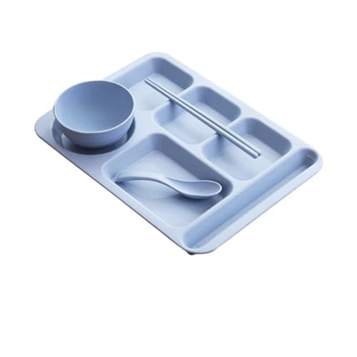 Sailozai 北欧スタイルの4点セット、マルチコンパートメントダイニングトレイ。お皿、箸、スプーン、スープボウルが付属。豊富なカラーバリエーションをご用意。整理整頓しやすく、軽量で仕切り付き。 (ブルー - ラージディナープレート + ボウル + 箸と