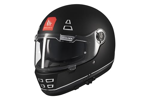 MT Helmets Jarama SV - Retro-Motorrad-Integralhelm mit versenkbarem Sonnenvisier, Full Vision, waschbares Innenfutter, fortschrittliche Belüftung und HIRP-Helmschale, ECE 22.06 & DOT zugelassen