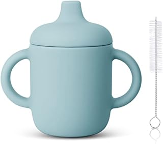 Vicloon Toddler Straw Cup, Silicone Sippy Cup, Baby Training Cup with Cleaning Brush for Infant & Toddler No Spill Trainer Cups, Silicone Drinking Training Cup, 150ml, Blue