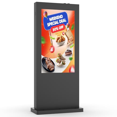 55 Inch 4K Outdoor Digital Signage, IP66 5000 Nits Auto-Brightness Adjustment Floor Standing Kiosk, CMS/WiFi/HDMI/USB Input, Multifunctional Advertising Display for Business Advertisement