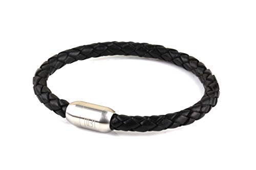 Dowling Brothers Single Wrap Black Genuine Leather Stainless Steel Cuff Bracelet (8, Size)