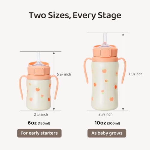 Image of GROSMIMI Stainless Steel Baby Straw Cup, Spill-Proof, 12M+, 6oz (Peach)