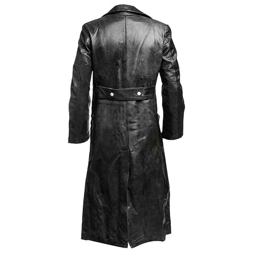 German Style Classic Officer WW2 Military Uniform Black Faux Leather Trench Coats2