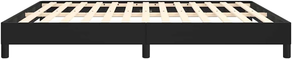 King Size Bed Frame Black Faux Leather Platform with Sturdy Engineered Wood Foundation, Modern Minimalist Bedroom Furniture, Easy Assembly No Box Spring Needed