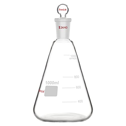 stonylab Glass 24/40 Erlenmeyer Flask with Stopper, 1000 ml Borosilicate
