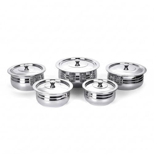 Image of KC Stainless Steel Cook and Serve Handi Set with Lids | Casserole Set| 5 Piece with Cover