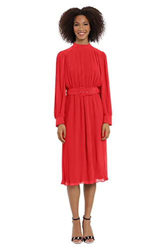 Image of Maggy London Women's Women's Mock Neck Pleated Georgette Dress with Belt