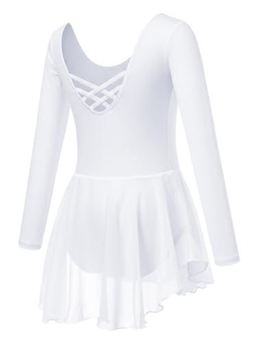 Soudittur Ballettkleidung Mädchen Langarm Ballettkleid für Kinder Baumwolle Balletttrikot Ballettanzug Tanzkleid Tanzbody mit Chiffon Rock Tütü...