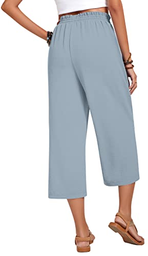 Image of Anyhold Women's Capri Pants Drawstring Casual Palazzo Trousers with Pockets Loose High Waisted Wide Leg Lounge Pants