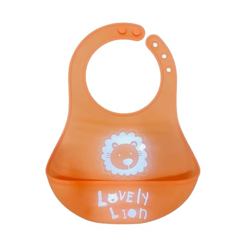 Image of BabyGo Silicone Baby Bib for Feeding & Weaning Infants & Toddlers |Waterproof, Washable & Reusable | Adjustable, Lightweight & Foldable Bib with Food Catcher Pocket |Light Orange (Pack of 1)