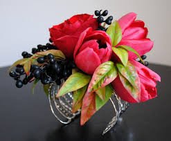 Floral Corsage Bracelet - Hammered Faux Silver - Nina Cuff #TOP1