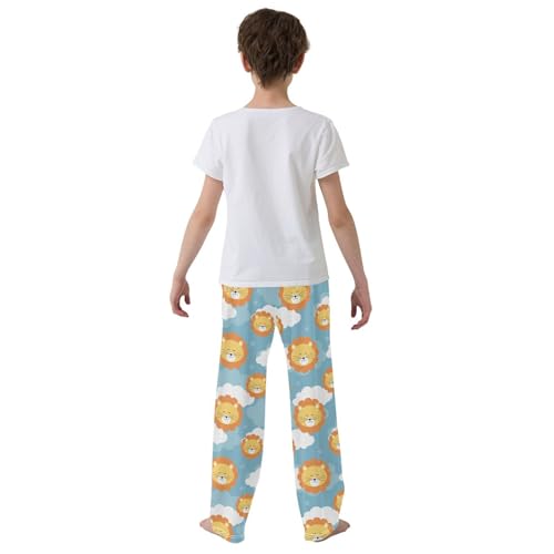 ZZXXB Sleeping Lion Boys Long Pants Soft Trousers Elastic Waist Kids Lounge Bottoms with Pockets S-XL3