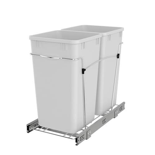 Image of Rev-A-Shelf Double Pullout Garbage Trash Cans for Kitchen Cabinets, 27 Qt