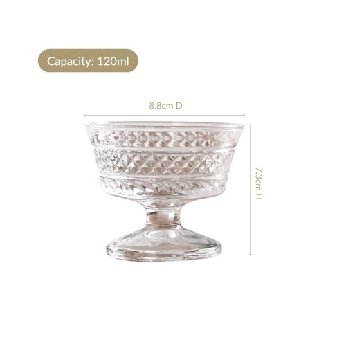 Image of Nestasia Transparent Glass Bowl Set of 6 for Ice Cream (120ml Each) - Diamond Textured Dessert Bowls for Sundae, Sweets & Pudding | Food Safe & Heat Resistant - Perfect for Gifting