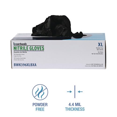 Boardwalk Disposable General-Purpose Powder-Free Nitrile Gloves, X-Large, Black, 4.4 mil, 100/Box, 10 Boxes/Carton