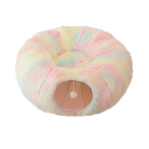 Cama Tunel para Gatos, Tunel para Gatos, con Alfombrilla, Forma Circular, Cama Donut túnel Gato, Suave, Plegable, Lavable, extraíble, con Bola para Jugar, Juguetes Gato, Gatos Accesorios (80 x 25 cm)