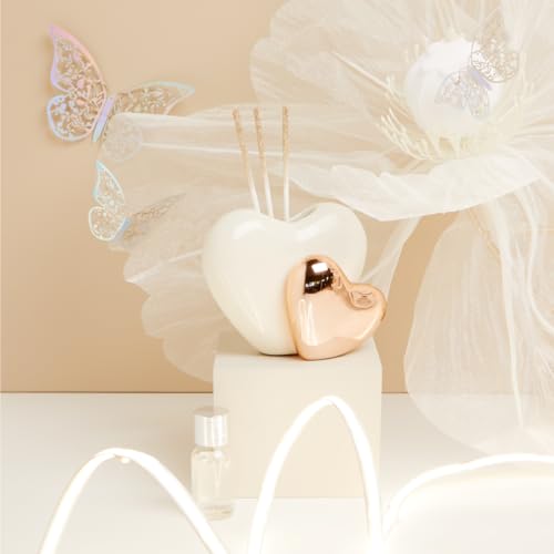 CLARALUNA Bomboniera Matrimonio Profumatore Doppio Cuore Porcellana con Box (Oro)