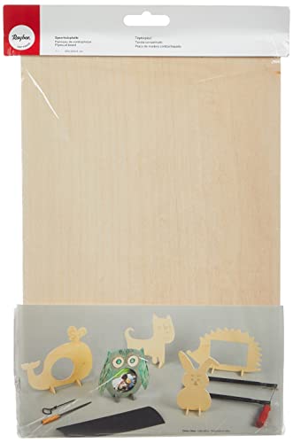 Rayher Sperrholzplatte, 30 x 20 cm, Stärke 4 mm, unbehandeltes Pappelholz, für Laubsäge-Arbeiten, zum kreativen Erstellen von Figuren, Schildern usw., 6299800