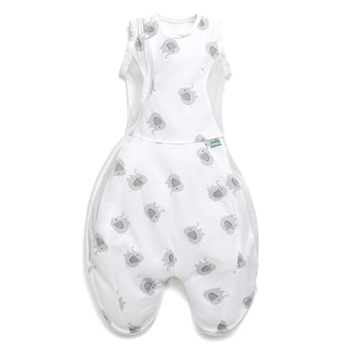 PurFlo Swaddle to Sleep Bag | Lightweight 0.5 tog Summer Infant Swaddle | 0-4 Months | Breathable Newborn Baby Sleeping Bag | Grows With Your Baby | Swaddle Arms In or Out | Hip Healthy | ELEPHANT