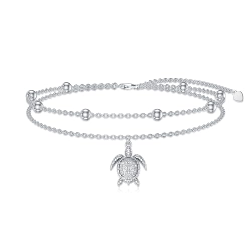 Image of Diamond Turtle Anklet for Women 925 Sterling Silver Turtle Layered Anklets with Lab Grown Diamonds Jewelry Gifts