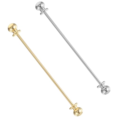 2 PCS Collar Pin Bar Mens Dress Shirt Collar Clip Men's Brass Ball Dress Shirts Gold Silver Tie Pins Clip Classic Brass Ball Collars Bar Pins Clasp Lapel Stick Brooch (2.68 Inches/ 6.8 Cm)